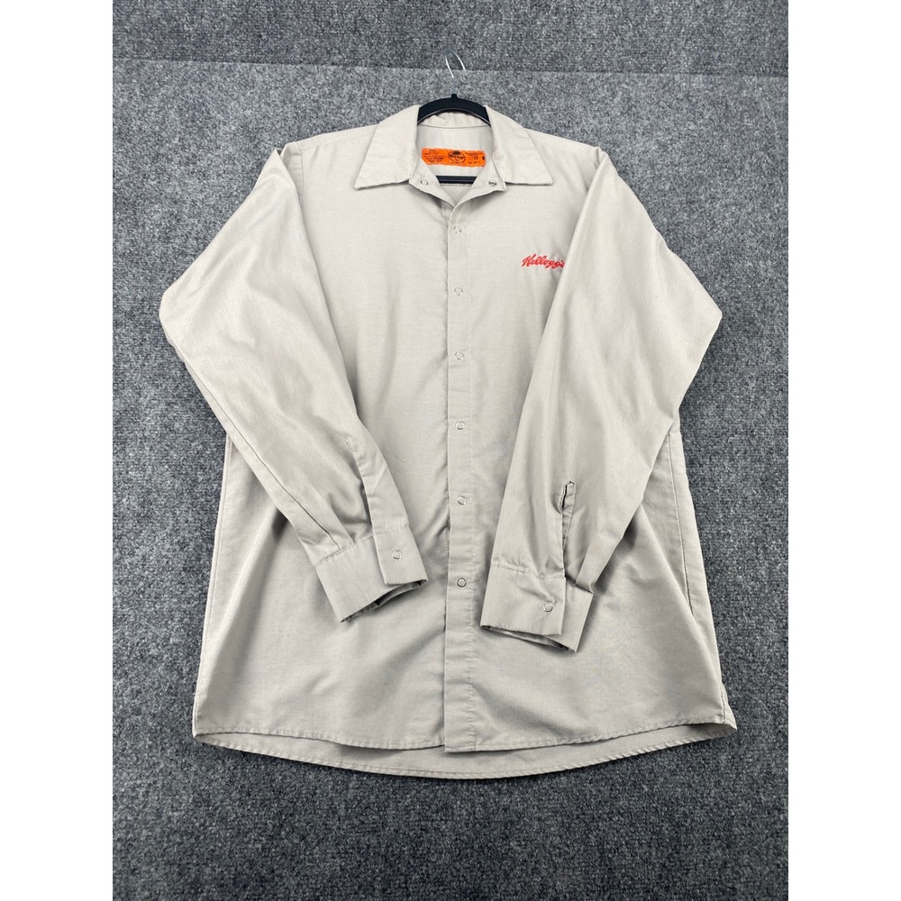 Red Kap Kelloggs Work Shirt Mens Medium Tan Khaki Long Sleeve Snap Front SP16LA7